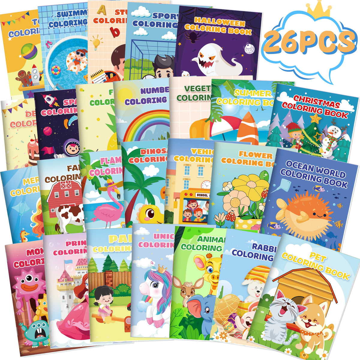 Bulk Coloring Books for Kids 26 Pack – Dinosaur Mermaid Animal Themes Party Favors Goodie Bag Stuffers for Birthday Classroom