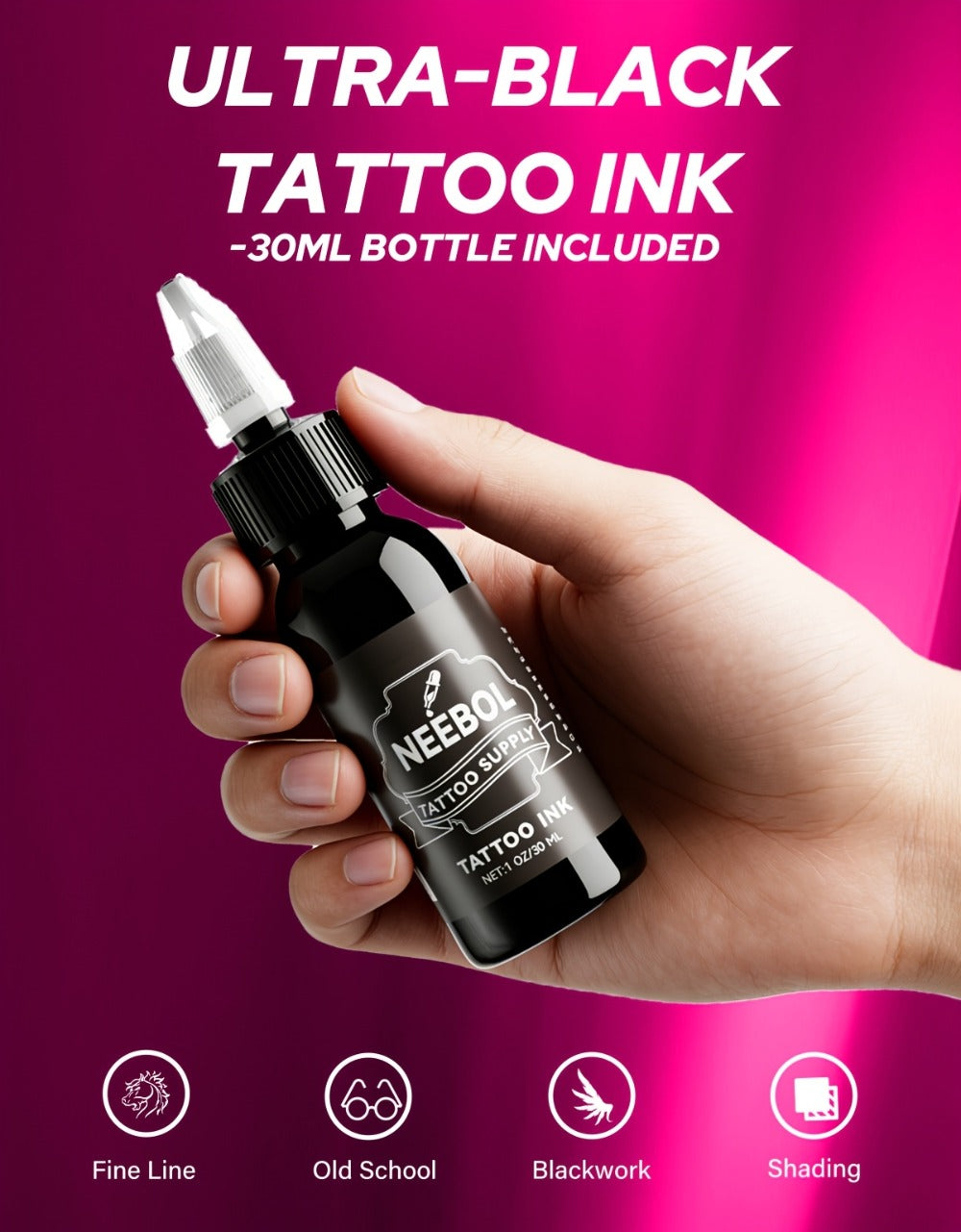 Tattoo Machine Kit Neebol A-07, A-07 Pro or B-08 Cordless Pen with 1600mAh Battery, 20 Cartridges and 8 Inks — image 15