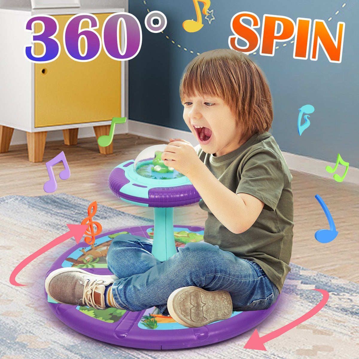 Dinosaur Spin Seat Toy for Toddlers 18 Months+, 360° Sit and Spin with Music, Indoor Interactive Sensory Balance Toy — image 