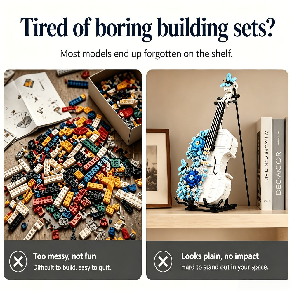 1419-Piece Flower Violin Building Block Model with Brick-Built Stand, Blue Blooms and Panel Detail — image 20