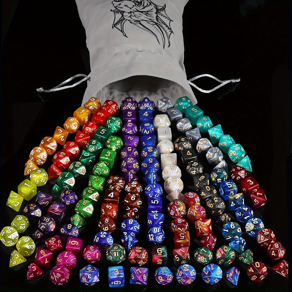 DND Polyhedral Dice Set 141pcs – 20 Complete 7-Die Sets for D&D RPG Tabletop Games, Includes Velvet Bag, Acrylic Multi-Color 
