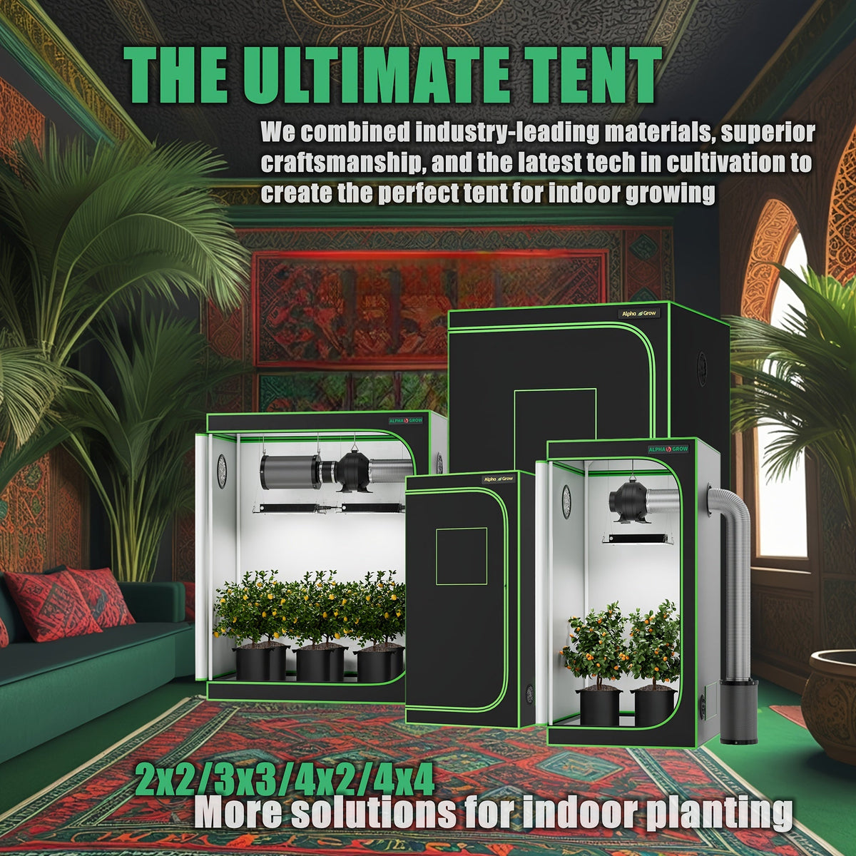 ALPHAGROW Grow Tent Greenhouse Portable 2X2/3X3/4X2/4X4 Ft High Reflective 1680D Mylar Canvas for Garden, Patio and Yard Use 