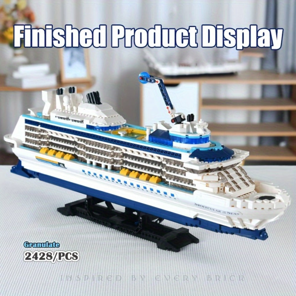 Cruise Ship Building Block Model with 2, 428 Pieces, Display Stand, Support Frame and Detailed Deck Features — image 1