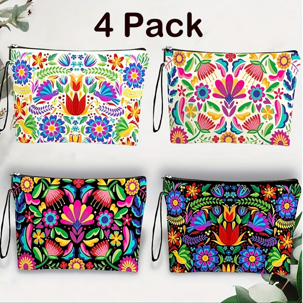 Makeup Bag Four-Piece Zipper Pouch Set in Floral or Animal Prints for Travel, Vanity and Everyday Beauty Storage — image 3