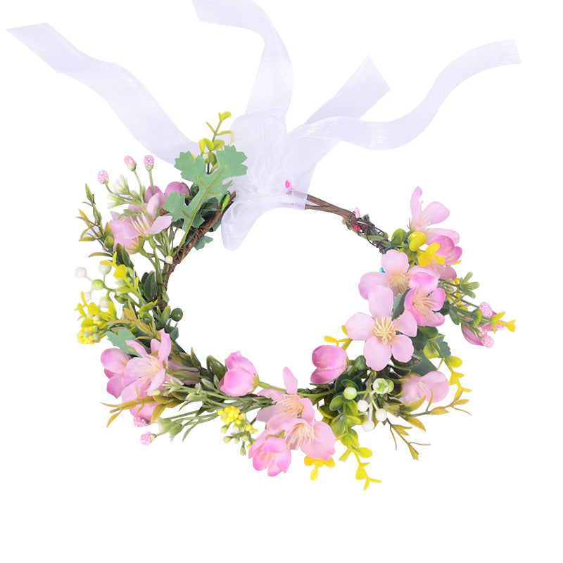 Flower Wreath Simulation Flower Leaves Hair Strap Photography Retro Hanfu Bridal Girl Flower Wreath Headwear