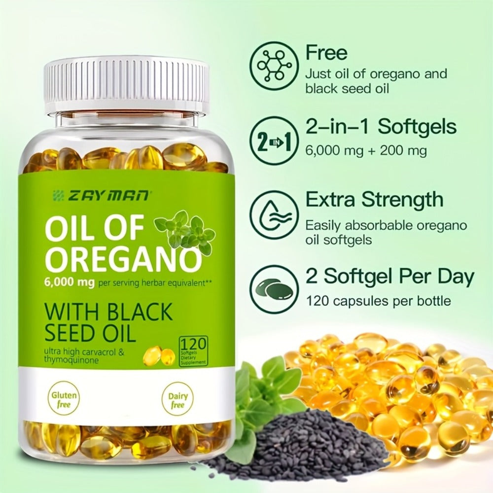 Herbal Supplements with ZEYMAN Label, Oregano Oil 6000mg and Black Seed Oil 200mg Softgels, 120 Count — image 9