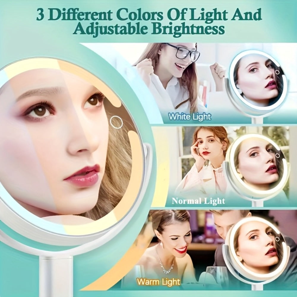 Makeup Mirror with Lights, 8-Inch Dual-Sided 1X and 25X with 80 LEDs, Three Light Colors, Touch Control and USB-C Charging — 