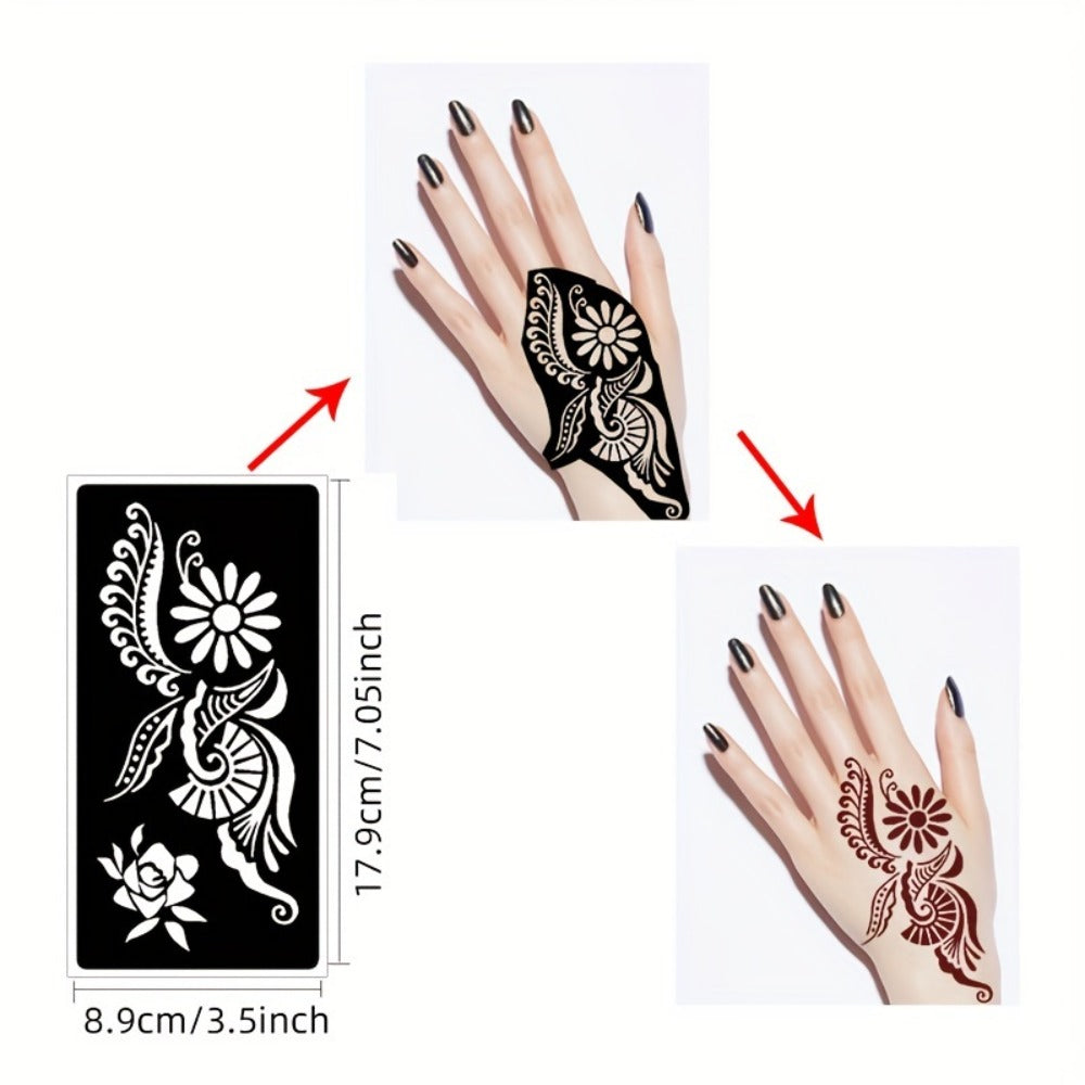 Nine-Sheet Reusable Tattoo Stencil Set with Long Floral and Henna-Style Pattern Cards in HN1 or HN2 — image 7