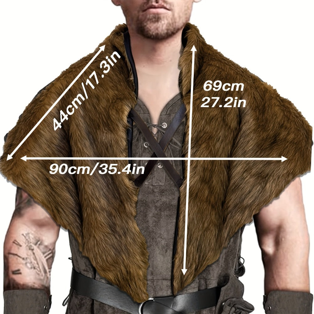 Viking Wolf Fur Cloak & Medieval Mantle with Crossed Chest Straps – Faux Fur Shoulder Wrap for Men & Women — image 2