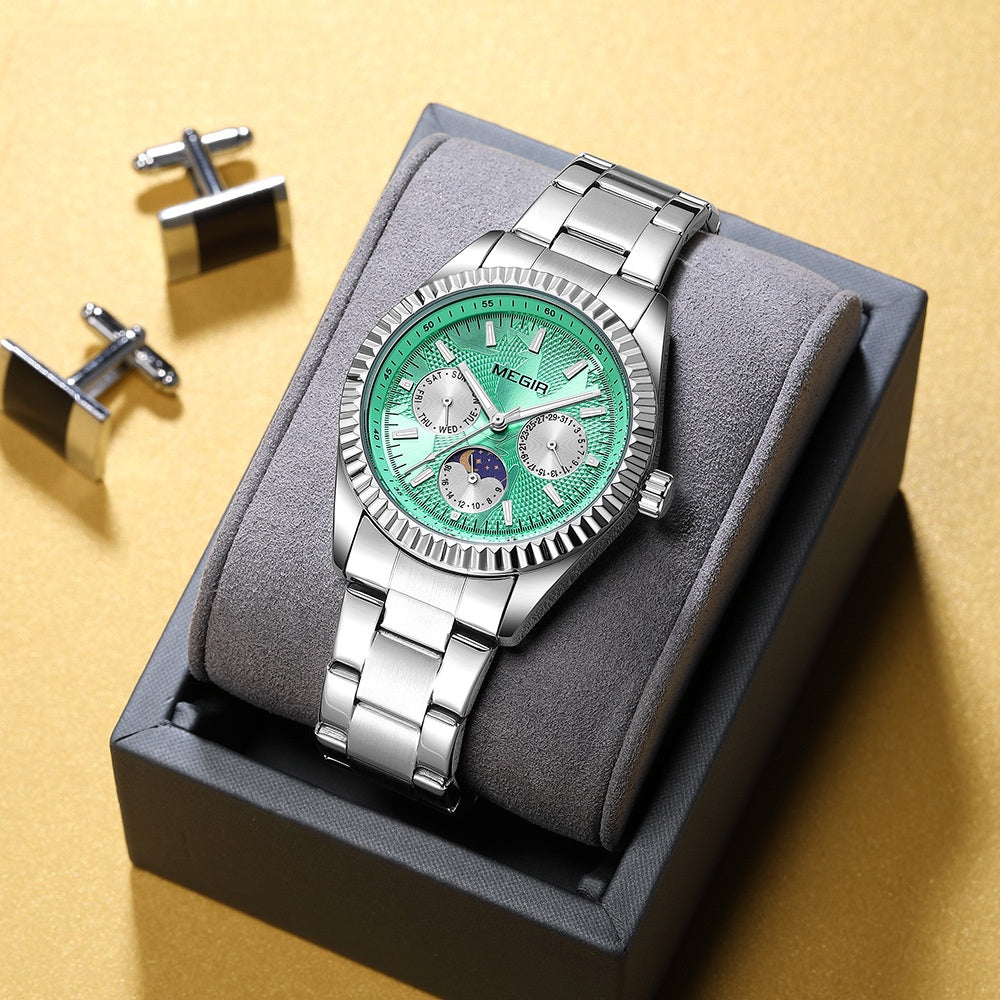 Lunar Phase Business Steel-Strap Waterproof Quartz Men's Watch
