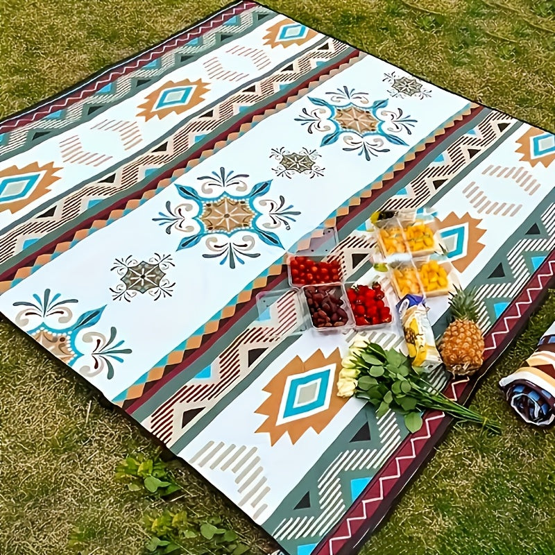 Rectangular Geometric Picnic Blanket with Rolled Carry Straps and 200 x 150 cm Pictured Open Size — image 6