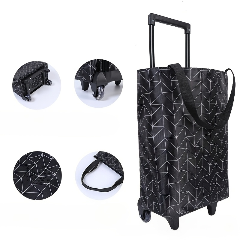 Folding Shopping Cart 2-in-1 Oxford Large Capacity Portable Tote Bag Reusable Grocery Bag on Wheels for Camping Business Deli