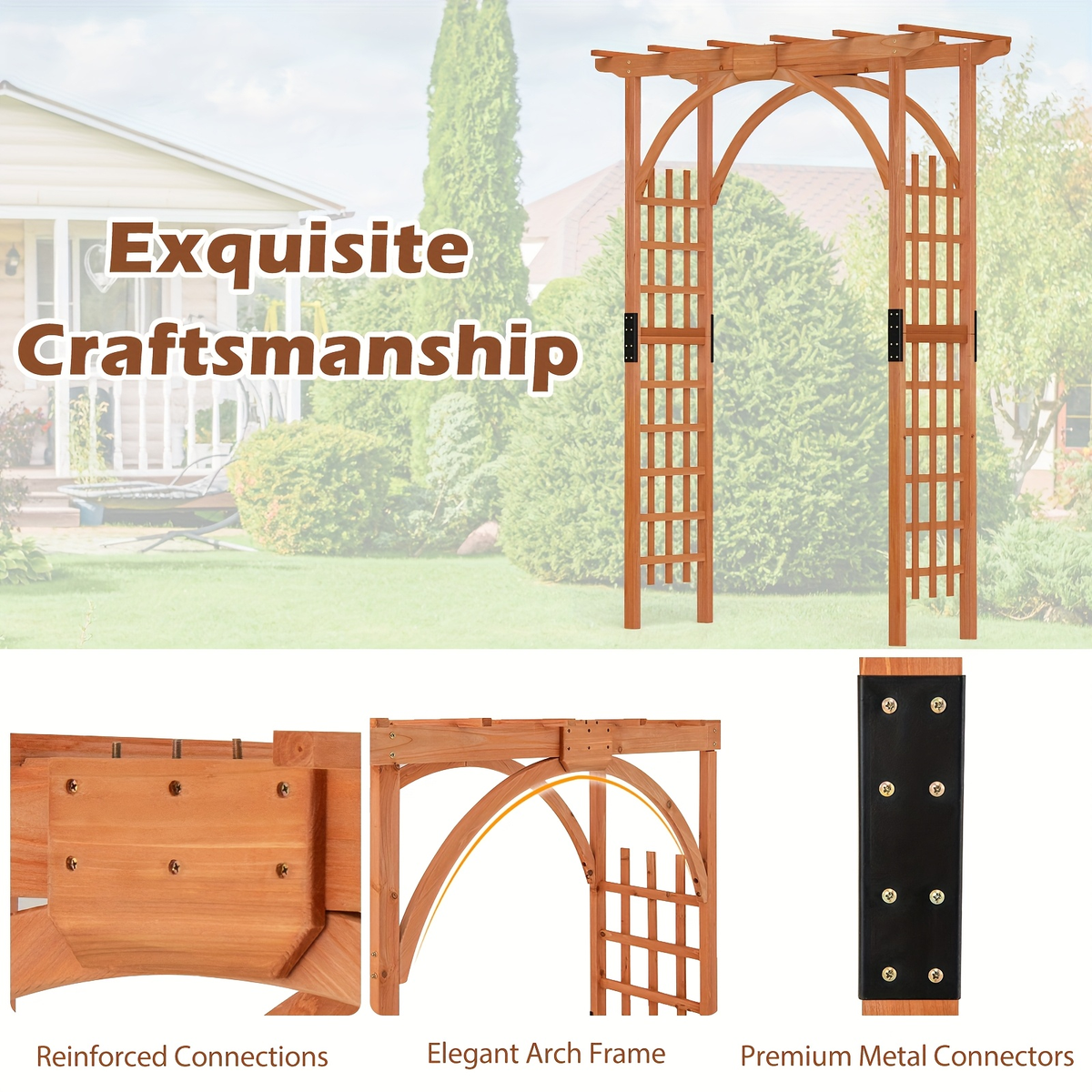 Cedar Wood Arbor 84" Double Lattice Garden Arch Pergola Trellis for Garden, Patio and Yard Use — image 6