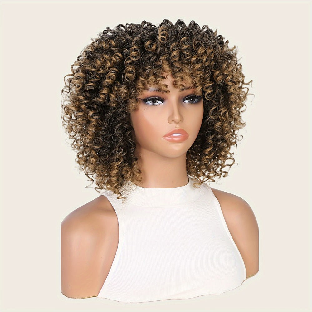 Synthetic Wig 14-Inch Kinky Curly Afro with Bangs, 180% Density and Stretch Net Cap for Daily Style — image 9