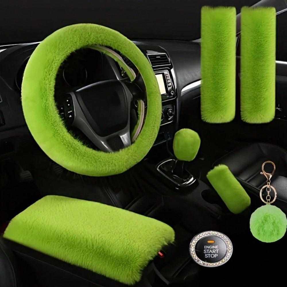 Plush Fluffy Steering Wheel Cover – Rex Rabbit Fur Texture, Universal Fit, 12 Colors (Black, Pink, Purple, Red & More) — imag
