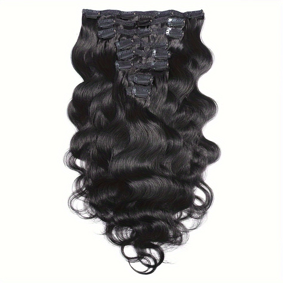 Clip In Human Hair Extensions Body Wave 8pcs 120g Full Head Real Human Hair Clip Ins Natural, for Home, Travel and Salon Hair