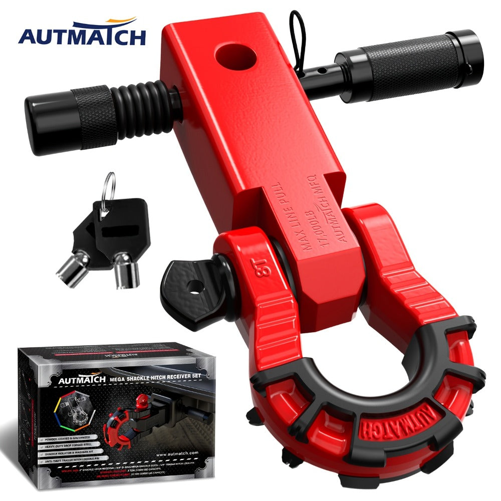 Shackle Hitch Receiver 2-Inch 68, 000 lb Break Strength with 3/4" D-Ring & 5/8" Hitch Lock Pin – Heavy Duty Drop Forged Steel