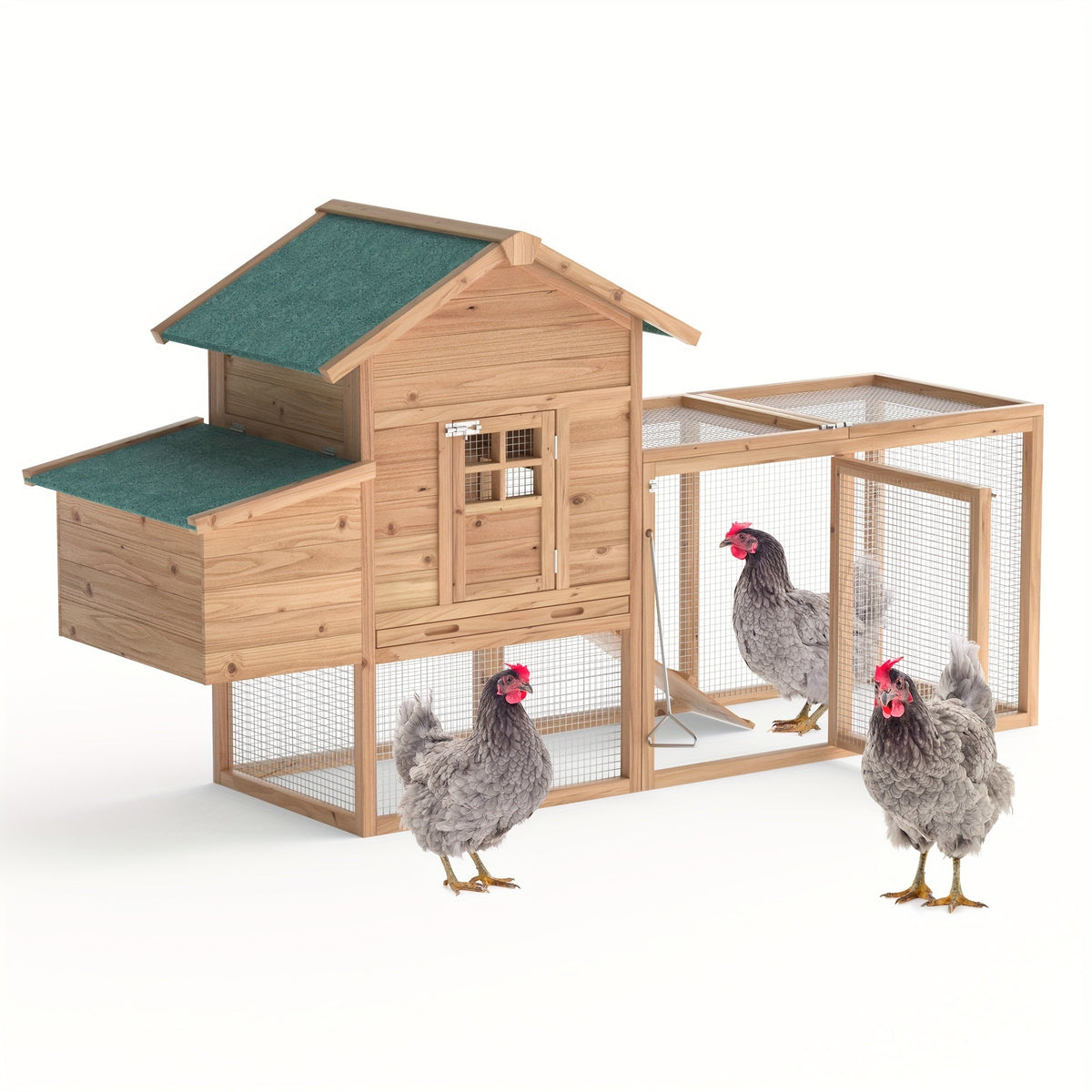 Chicken Coop for Outdoor Backyard Poultry in a Wooden 80.75in Run and Nest Box Design with a Brown Frame — image 3