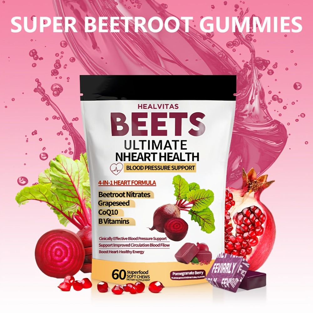 Beetroot Gummies with CoQ10, Grape Seed Extract & Multivitamins, Blood Pressure Support, Heart Health — image 7