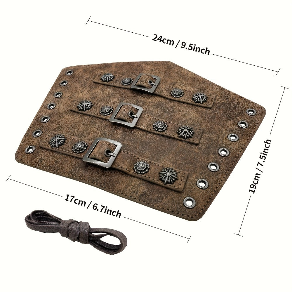 Viking Medieval Leather Arm Guards Bracers – PU Leather Knight Gauntlets Adjustable Metal Buckles Rivets for Men Women Hallow