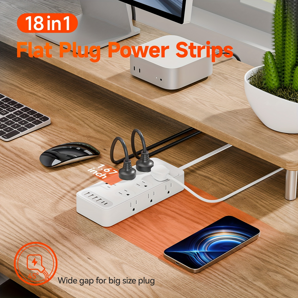 Charging Station 18-in-1 Power Strip Surge Protector 12 AC Outlets 6 USB Ports 4 USB-A 2 USB-C for an Everyday Personal Care 
