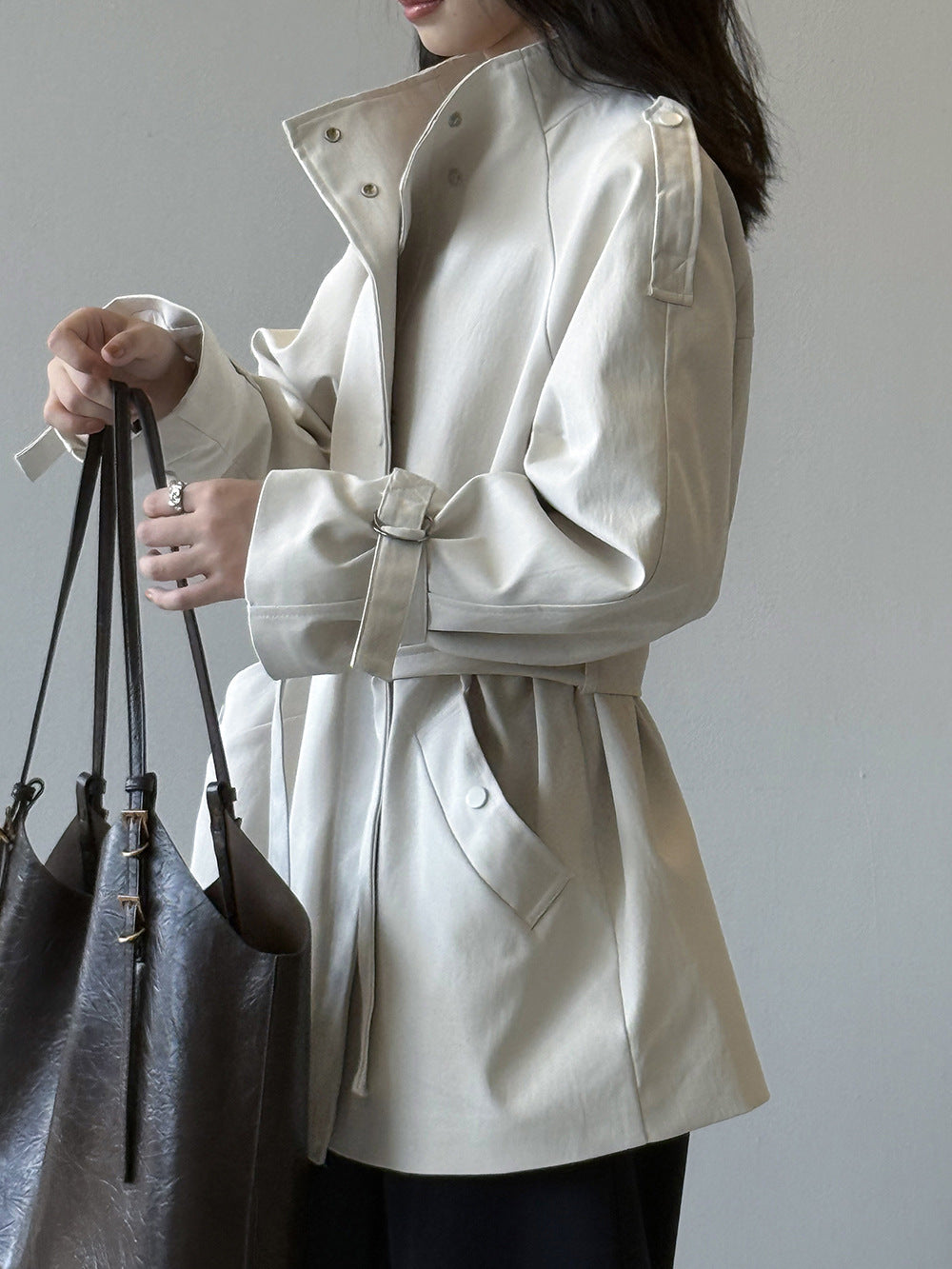 Stand Collar Trench Coat For Women Loose Casual Jacket