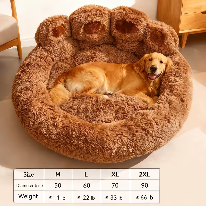 Bear-Paw Round Plush Pet Bed in Coffee, Pink or Gray with Four Weight-Labeled Size Options — image 30