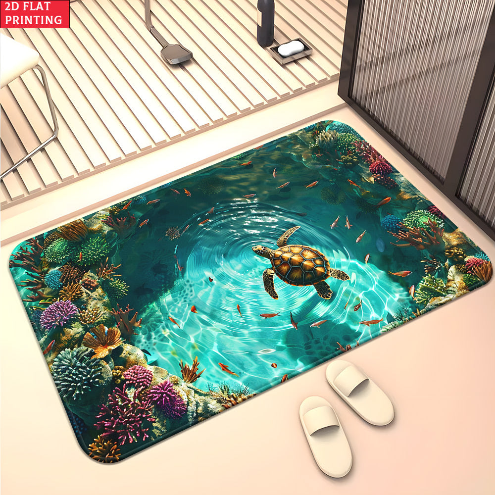 Sea Turtle Illusion Floor Mat with Tropical Reef Print in 15.75 x 23.62 or 19.68 x 31.49-Inch Sizes — image 3