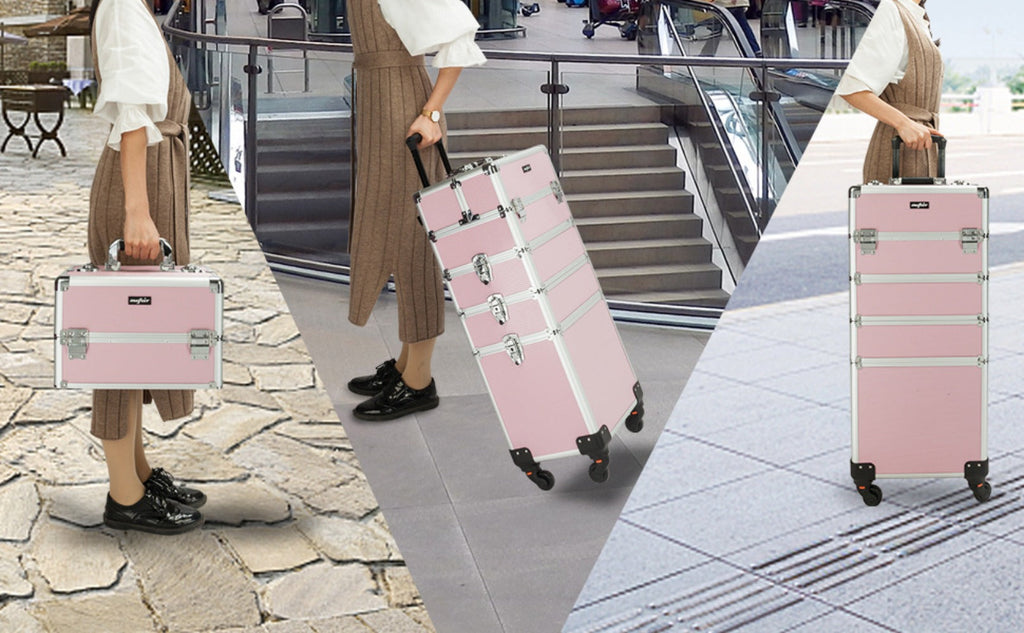 Four-Section Rolling Makeup Train Case with Removable Stack, Telescoping Handle and Four Color Finishes — image 14