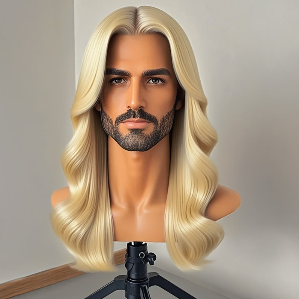 Synthetic Wig 26-Inch Men's Loose Curls with Middle Part in Seven Colors and Cap with Item-Specific Color, Length, Texture an