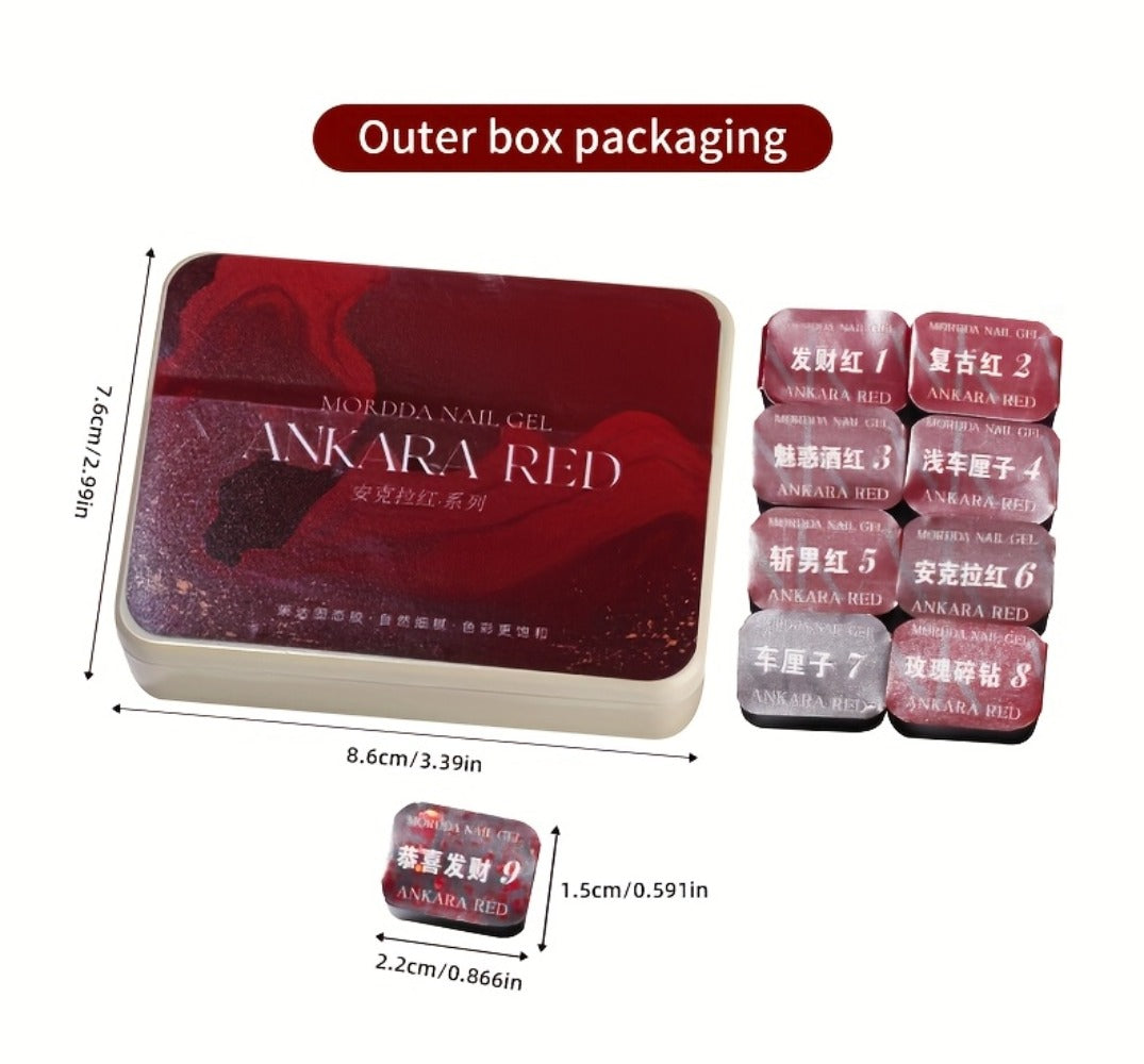 Gel Nail Polish Nine-Piece Ancola Red Solid Gel Set for Gradient and Ombre Nail Art in One Grid Case — image 20