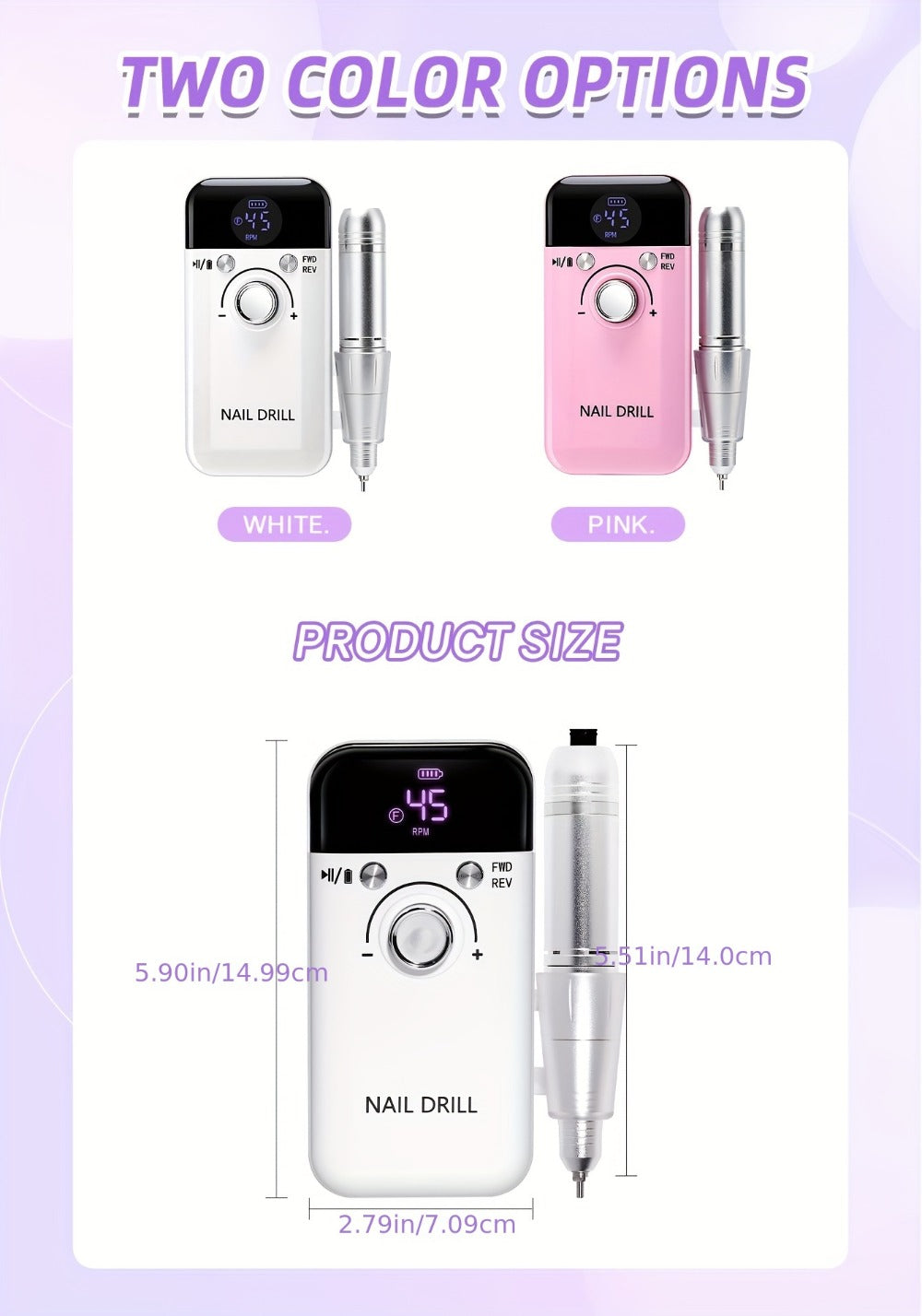 Electric Nail Drill 45000 RPM Rechargeable Kit with LCD Display and V6 Pink or White Options — image 16
