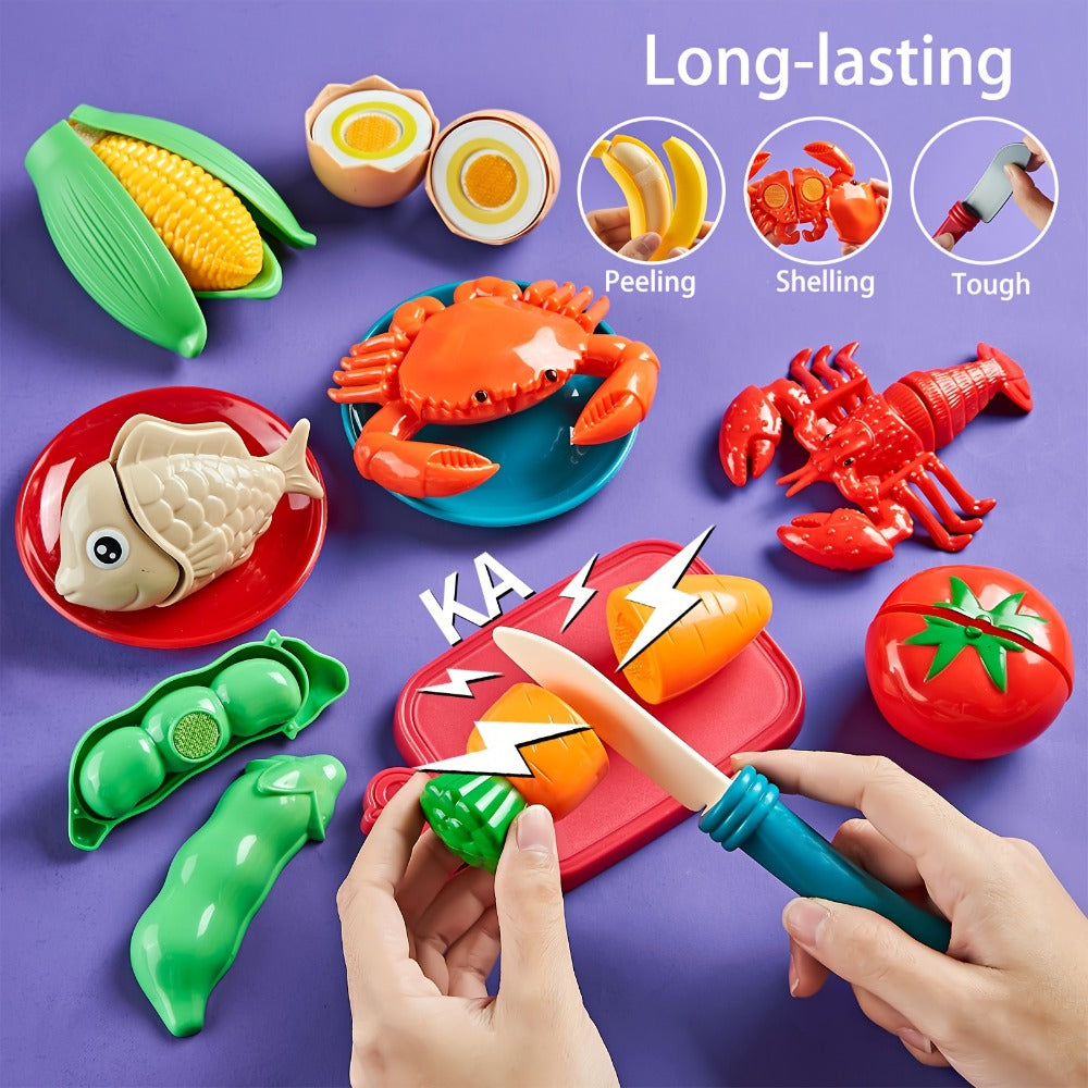 78 Pcs Kids Kitchen Toy Set with Storage Bag - Pretend Play Dinnerware, Fake Fruits & Vegetables — image 7
