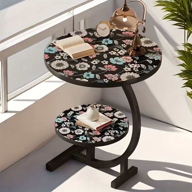 Side Table Round Floral Mandala Printed Top with Metal Frame for Indoor or Outdoor Accent Placement — image 12