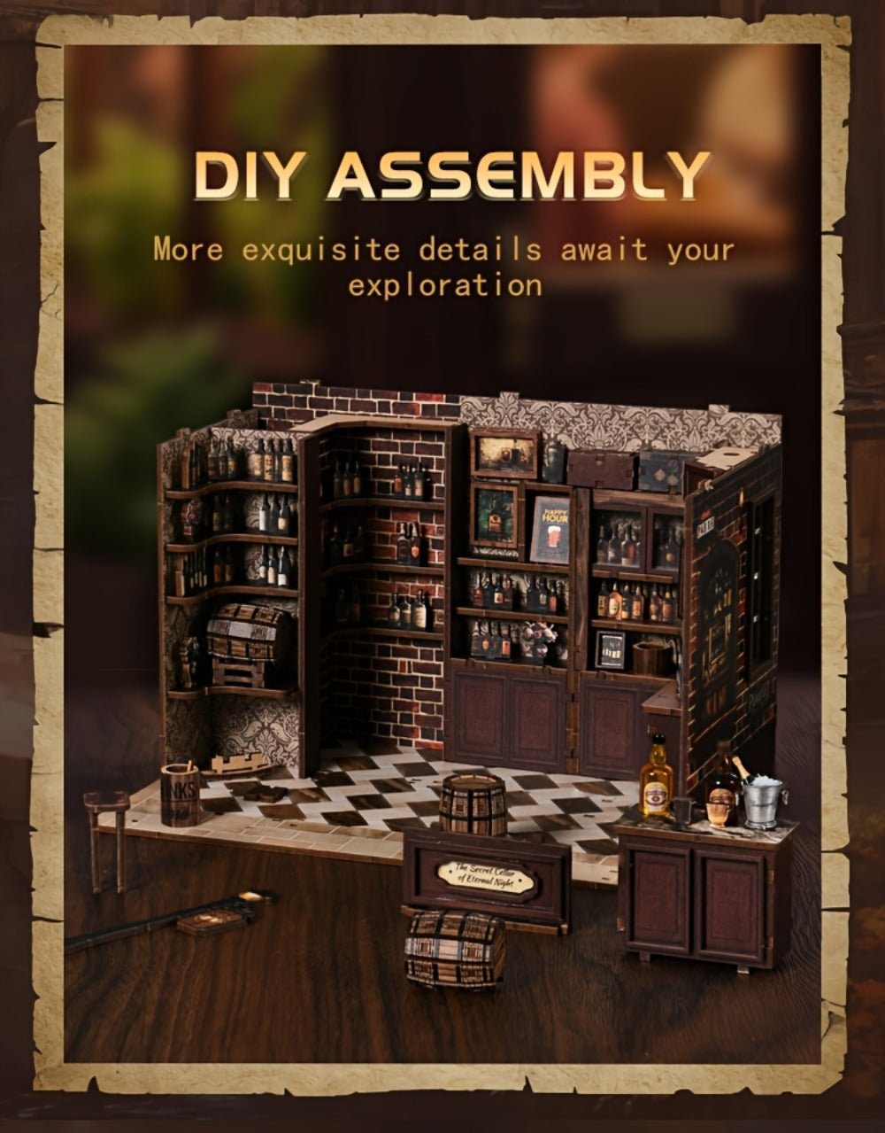 Corner Lounge Book Nook Kit with 327-Piece Tavern Storefront Scene, Illuminated Interior and Touch Switch — image 12