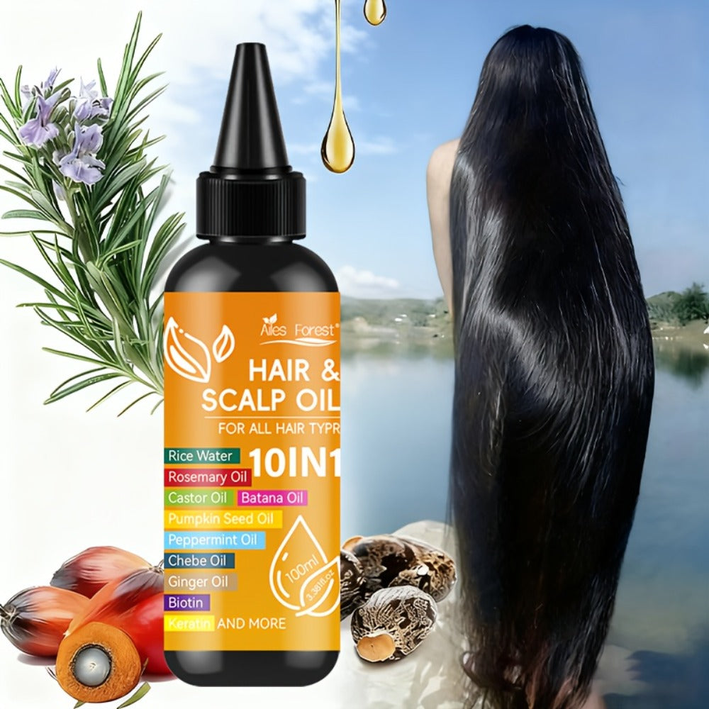 Hair Oil 10-in-1 100ml Pointed-Applicator Bottle with Ginger, Rosemary, Castor, Batana, Rice Water and Biotin — image 9