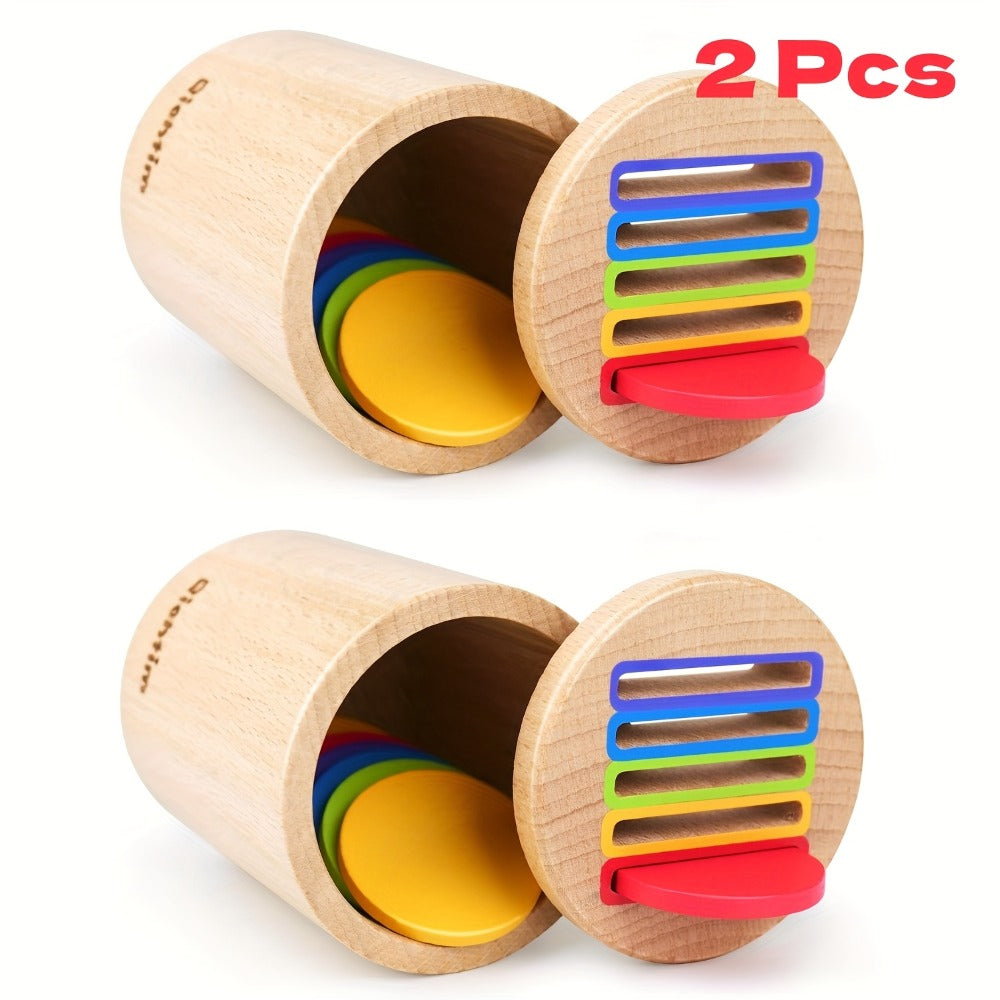 Wooden Color Sorting Coin Box Toy for Toddlers 1+, Montessori Educational Sensory Learning Toy with 10 Colorful Blocks & Stor
