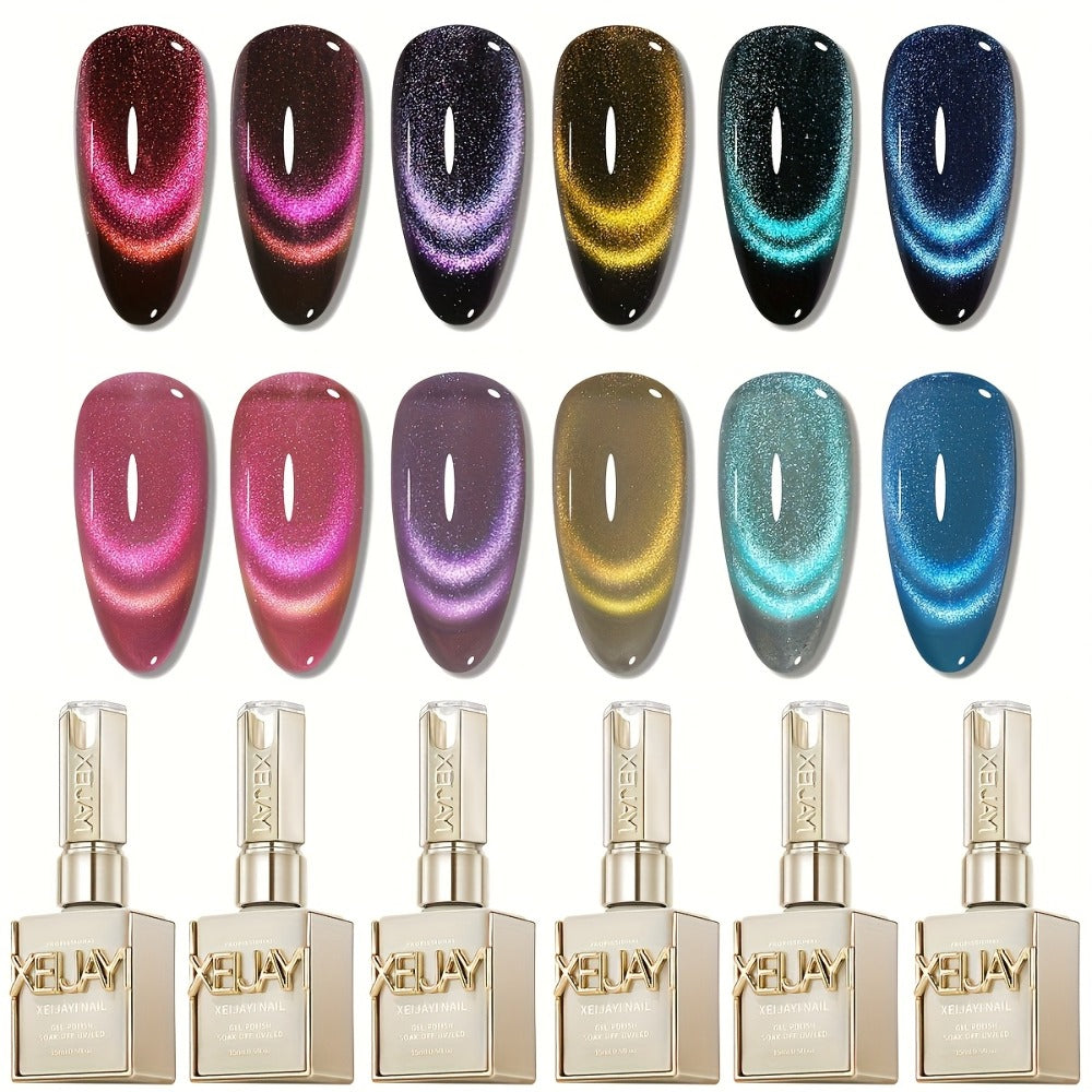 Dopamine Cat Eye Gel Polish Set with Six Magnetic Colors and Photo Frame Bottles for UV LED Nail Art — image 1