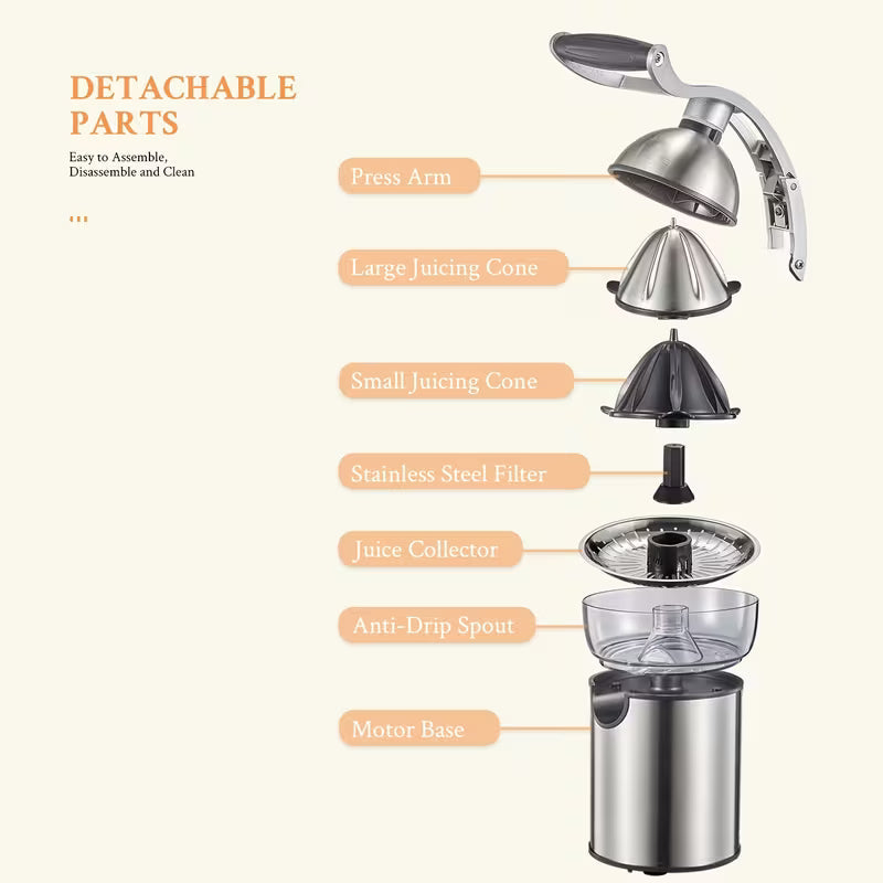 Electric Citrus Juicer Squeezer with Interchangeable Cones