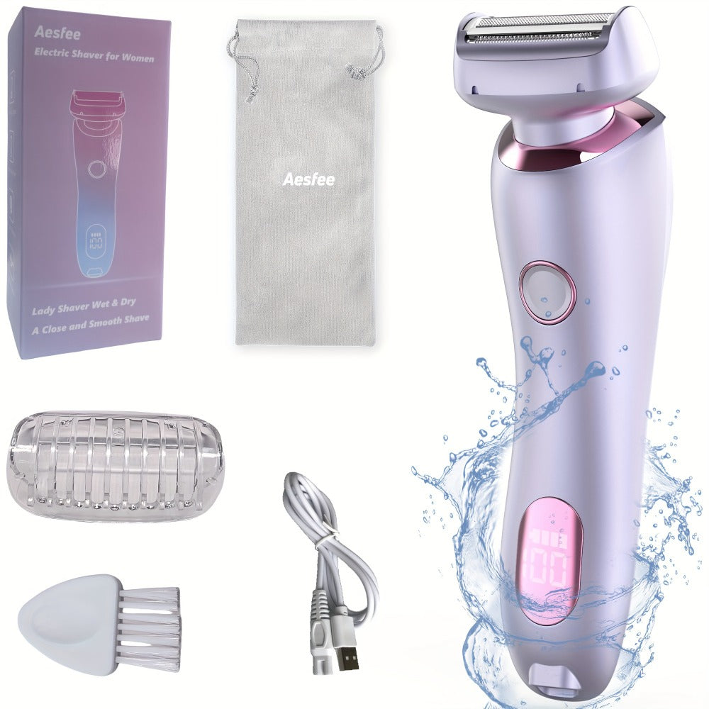 Electric Shaver Bikini Razor with Stainless Steel Blade, Rechargeable Power and Waterproof Wet/Dry Use in Purple — image 1