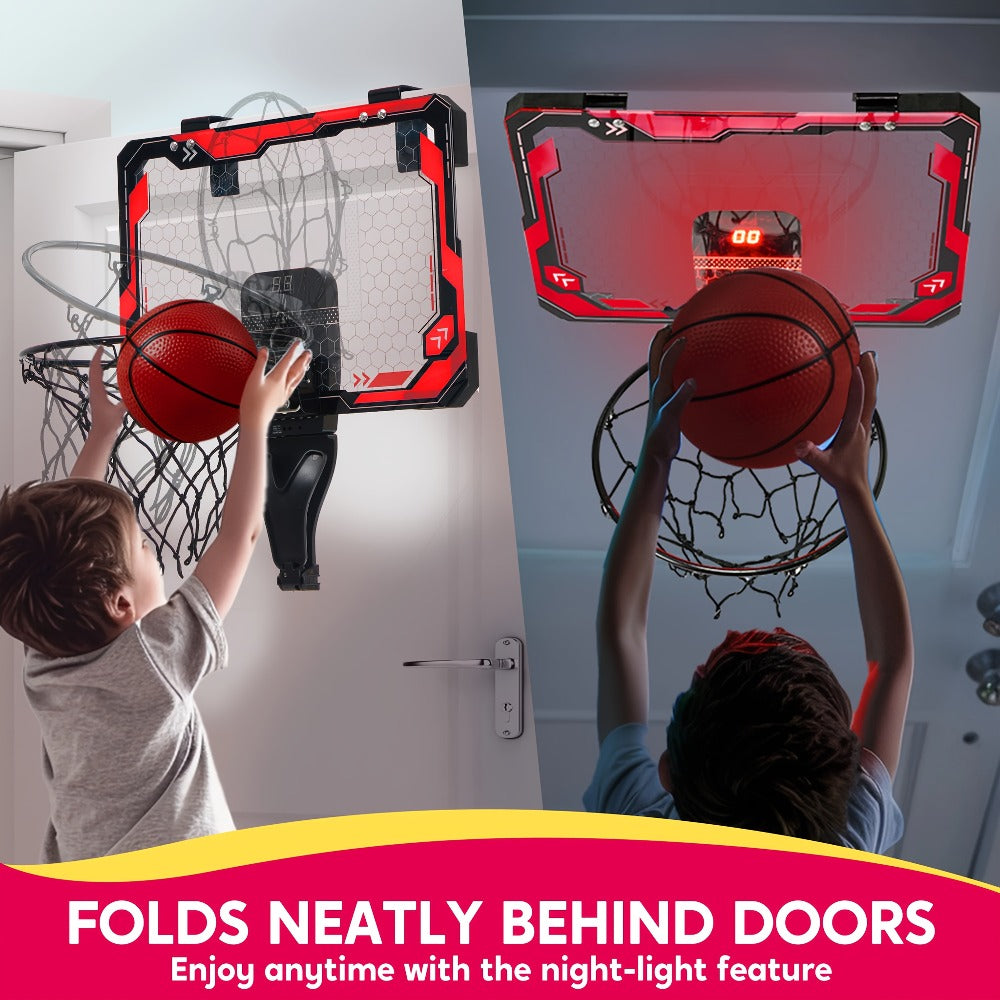 Indoor Basketball Hoop for Kids Over the Door, Light Up LED Scoreboard 4 Balls Air Pump 3 Game Modes 7 Light Shows — image 7