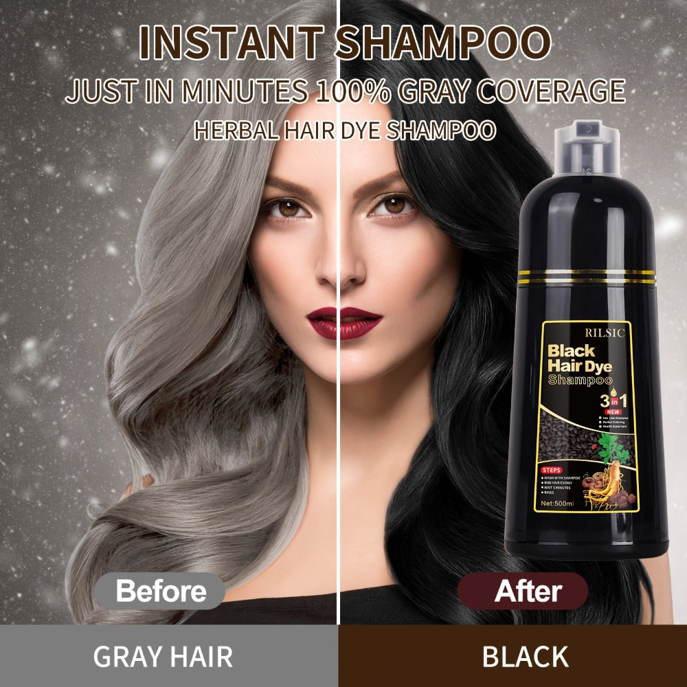 RILSIC 3-in-1 Gray Hair Color Shampoo with Plant Squalene – 100% Gray Coverage Wash & Condition Instant Results, No Mix No Am