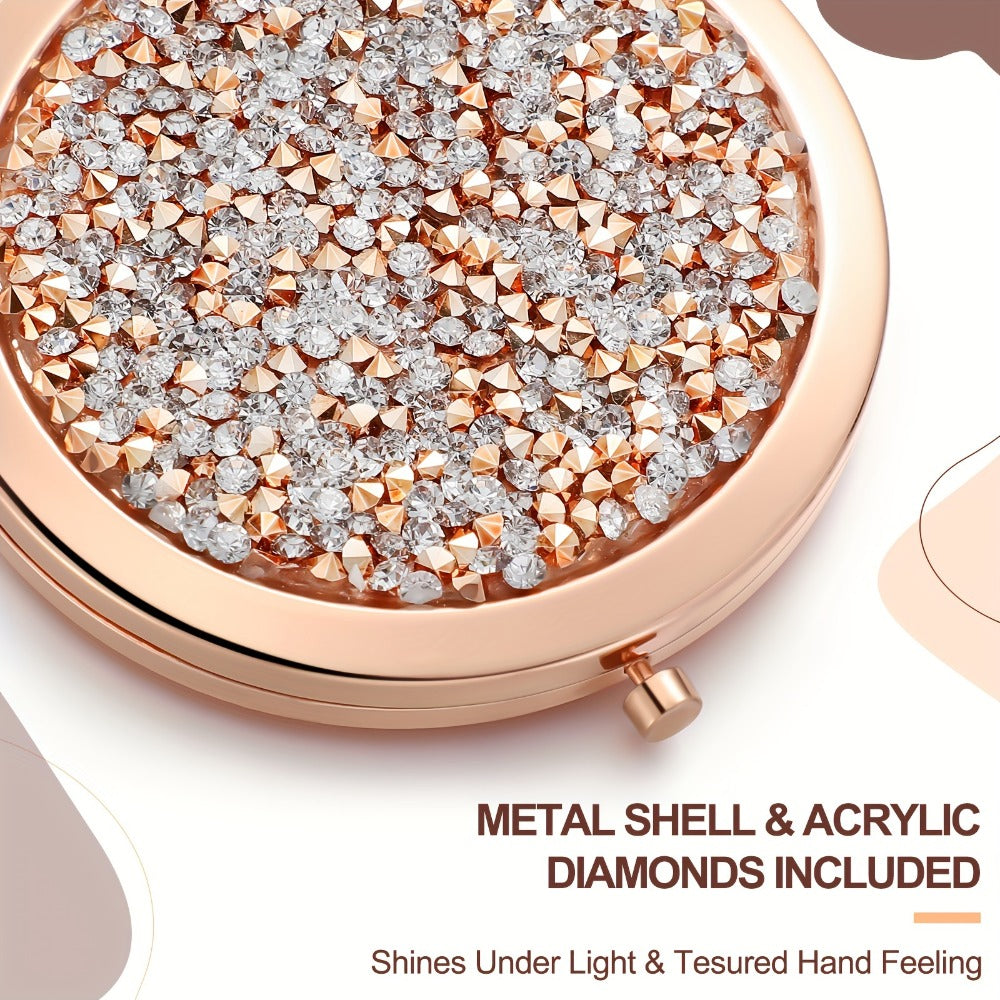 16-Piece Rose-Gold Rhinestone Compact Mirror Set with Engraved Messages and 2X Magnifying View — image 4