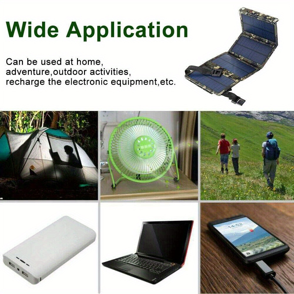 Foldable Solar Charger Portable Monocrystalline Silicon 20% Efficiency USB Output with Carabiner for an Everyday Personal Car