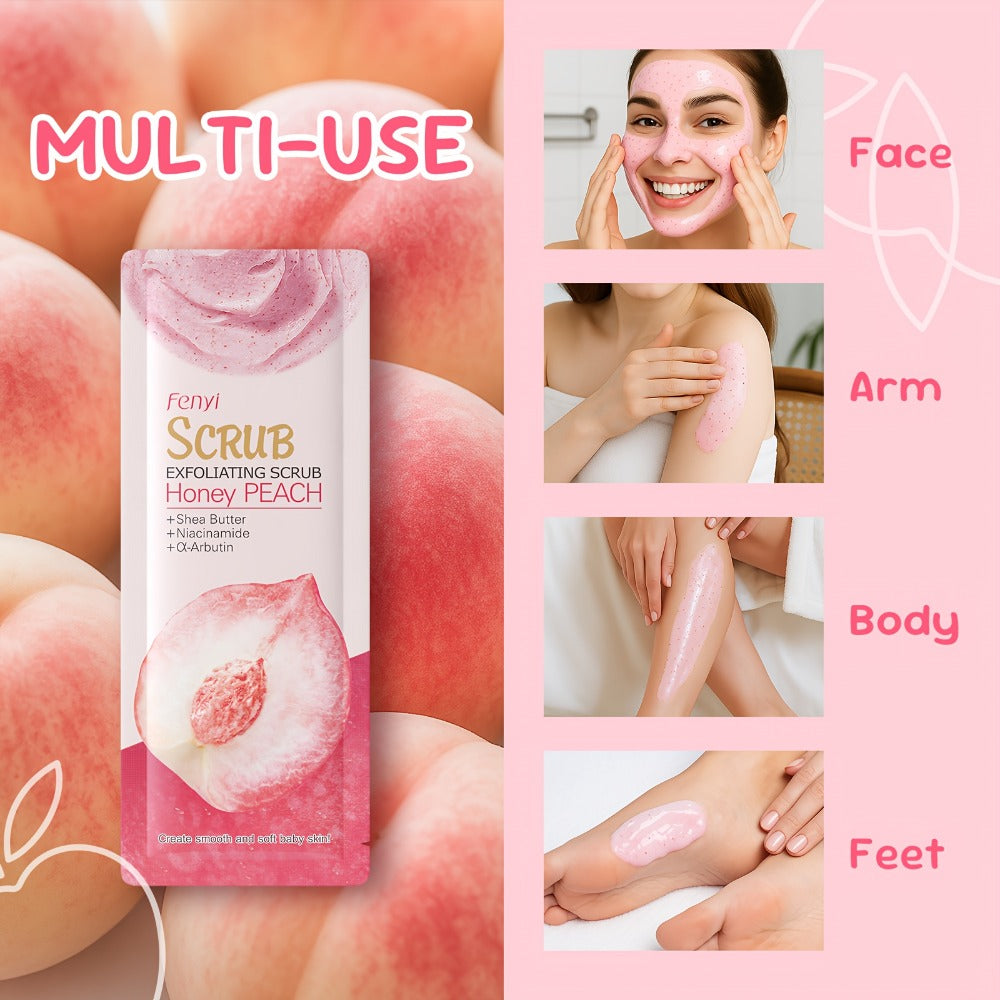 Peach Body Scrub with Jojoba Beads, Fifty 0.11oz Travel Sachets for Foot and Body Care at Home — image 7
