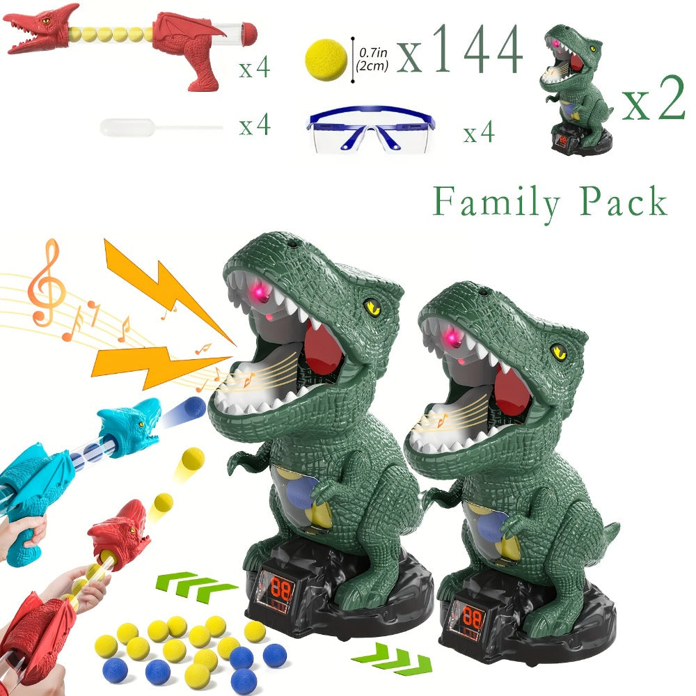 Dinosaur Shooting Toy Set for Kids, Air Pump Foam Bullet Blaster with Moving Dinosaur Targets, Twin Pistol — image 4