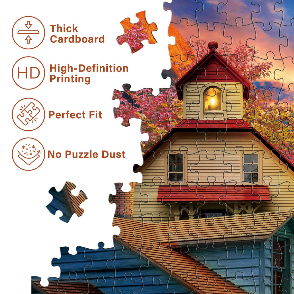1000 Piece Jigsaw Puzzles for Adults 3 Pack – Sunset Lighthouse, Bird Crochet & Moroccan Pottery Set, Precision-Cut Brain Tea