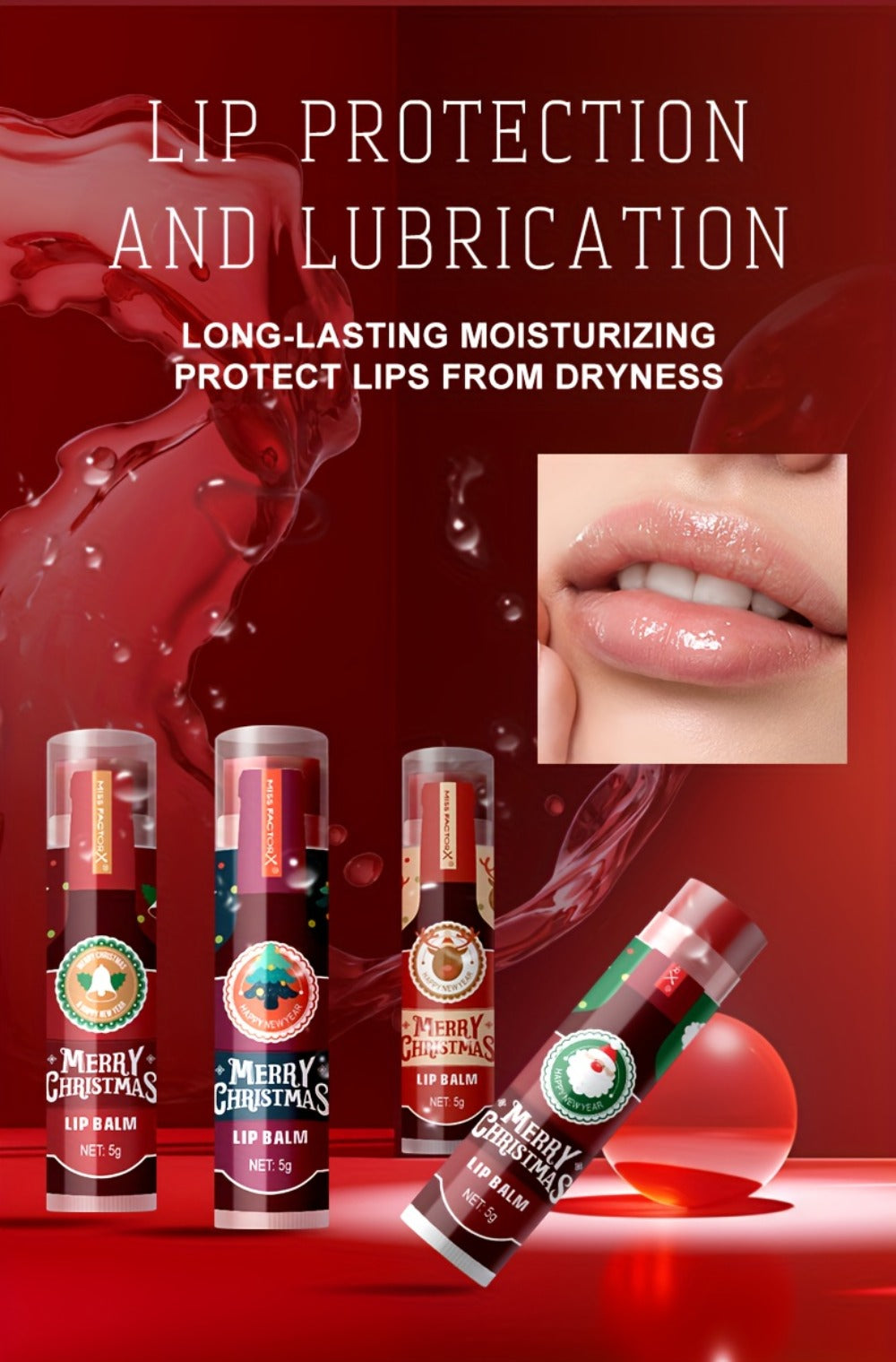 MISS FACTOR 32-Piece Lip Balm Set with Individually Capped Tubes in Red Christmas Gift Box — image 16