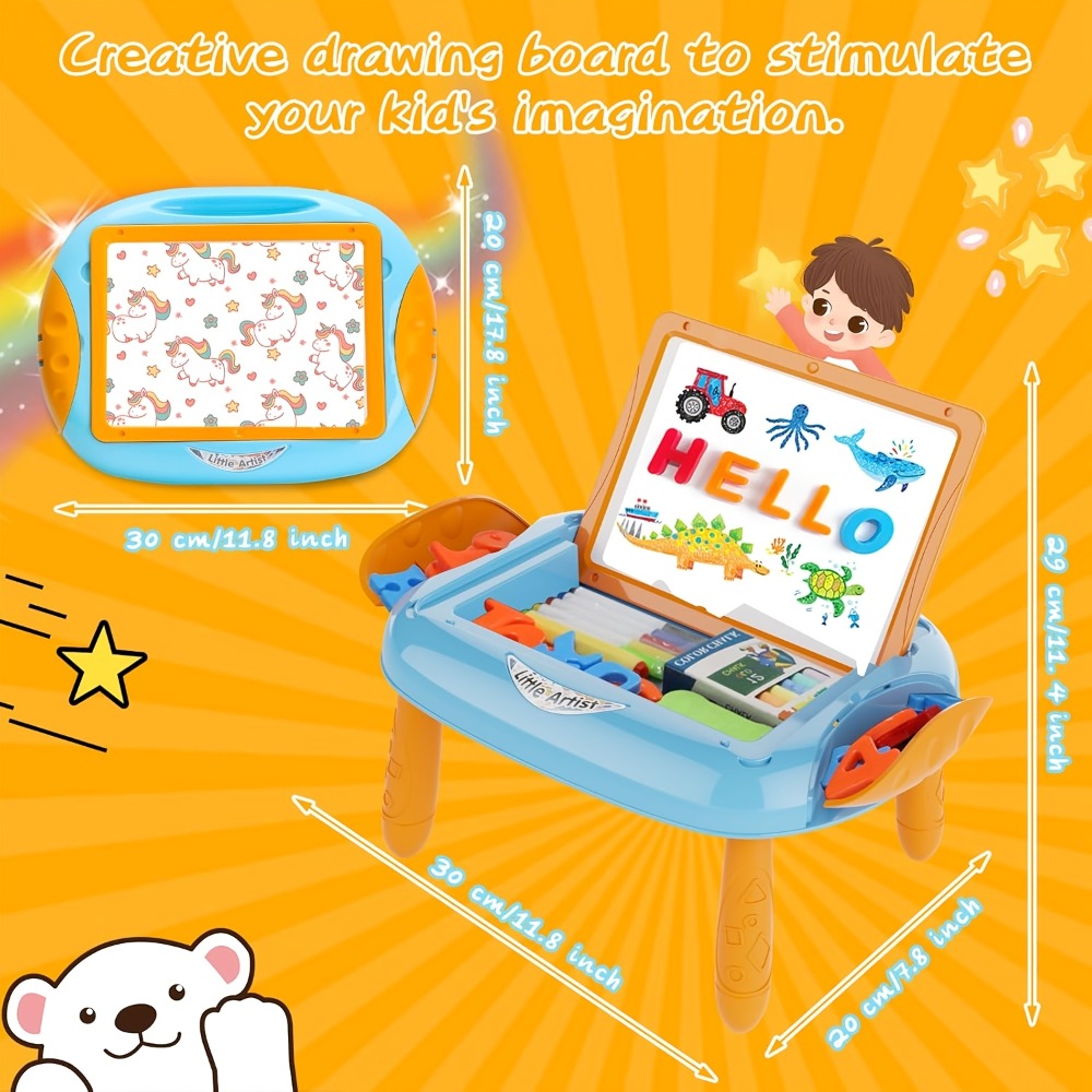 Double-Sided Kids Drawing Easel with Foldable Tabletop Stand, Chalkboard, Whiteboard and Six Color Options — image 3