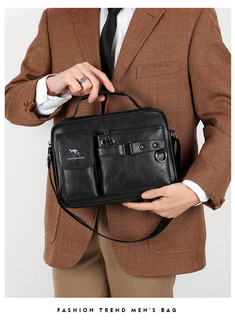 Men's Large Capacity PU Shoulder Bag Retro Business Style